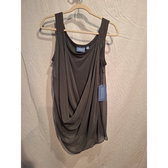 Simply Vera Women's Gray Sheer Ruched Side Layered Sleeveless Top size L - Picture 1 of 12